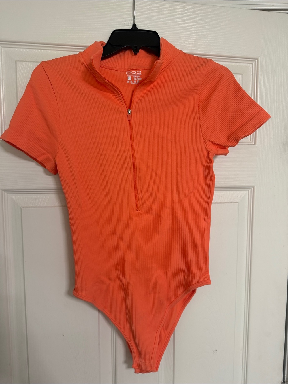 Women’s Orange Ribbed Zip-Front Bodysuit